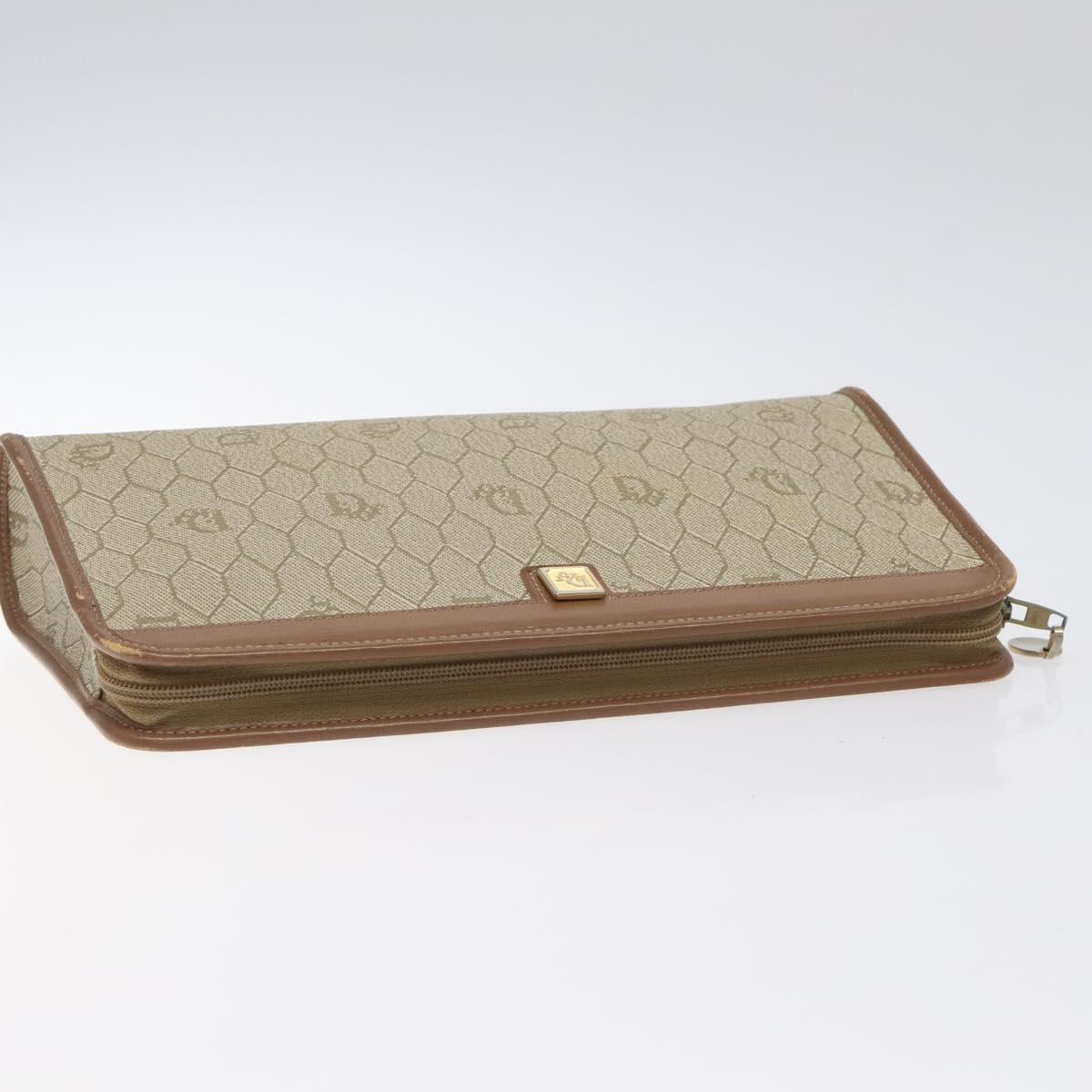 Christian Dior Honeycomb Canvas Pouch PVC Beige Auth BA3728