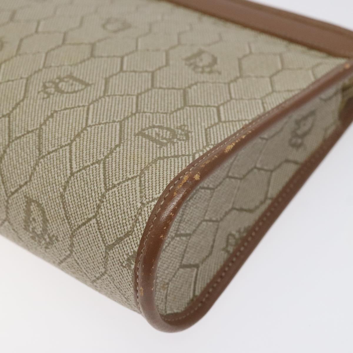Christian Dior Honeycomb Canvas Pouch PVC Beige Auth BA3728