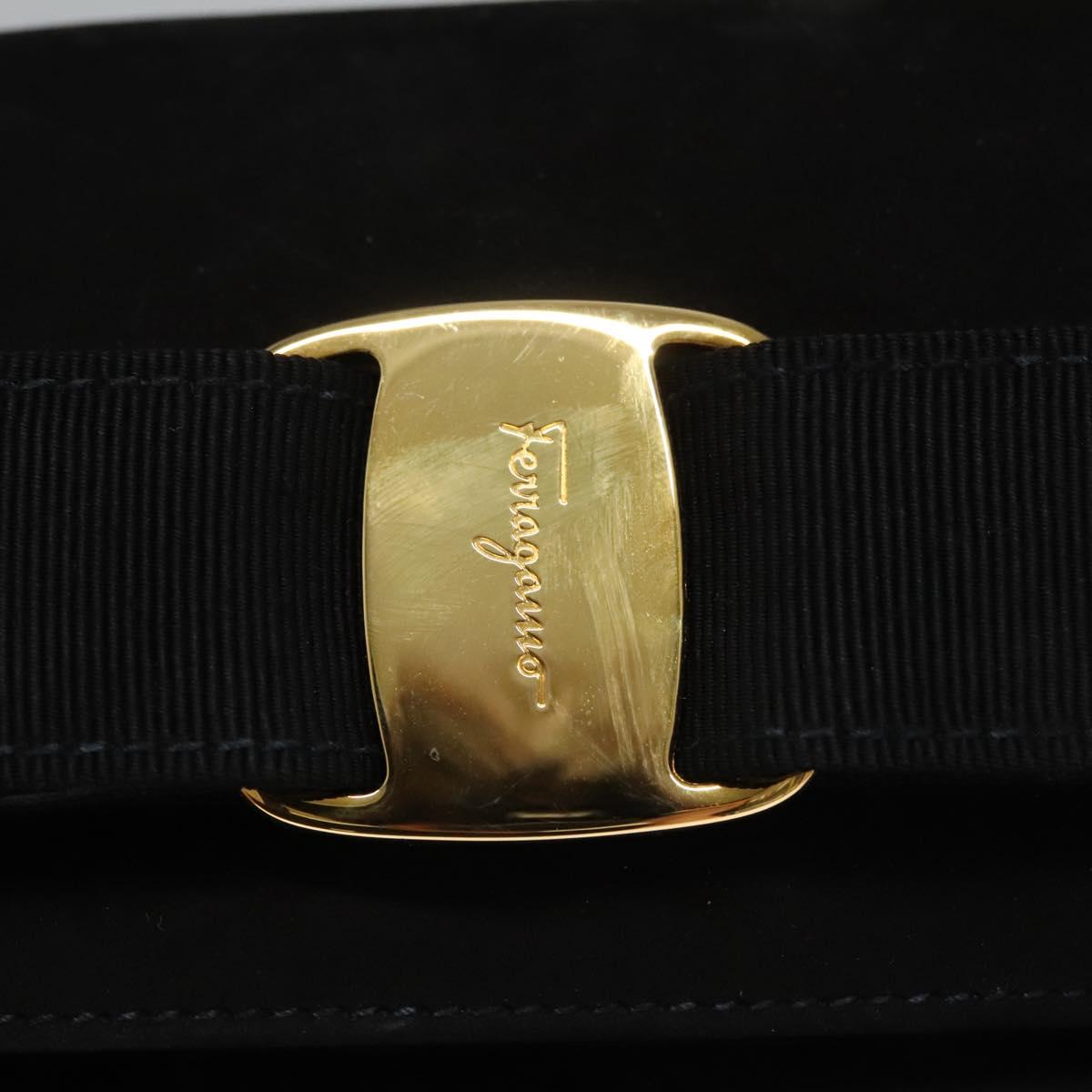 Salvatore Ferragamo Vala Hand Bag Suede 2way Black Gold Auth BA373