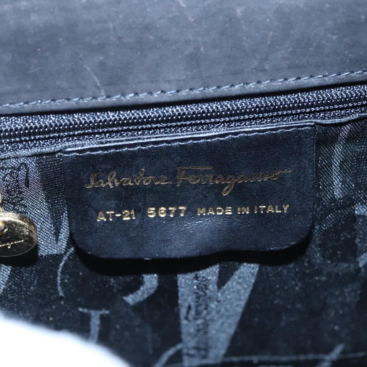 Salvatore Ferragamo Vala Hand Bag Suede 2way Black Gold Auth BA373