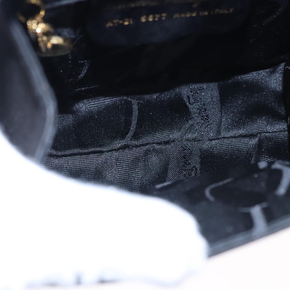 Salvatore Ferragamo Vala Hand Bag Suede 2way Black Gold Auth BA373