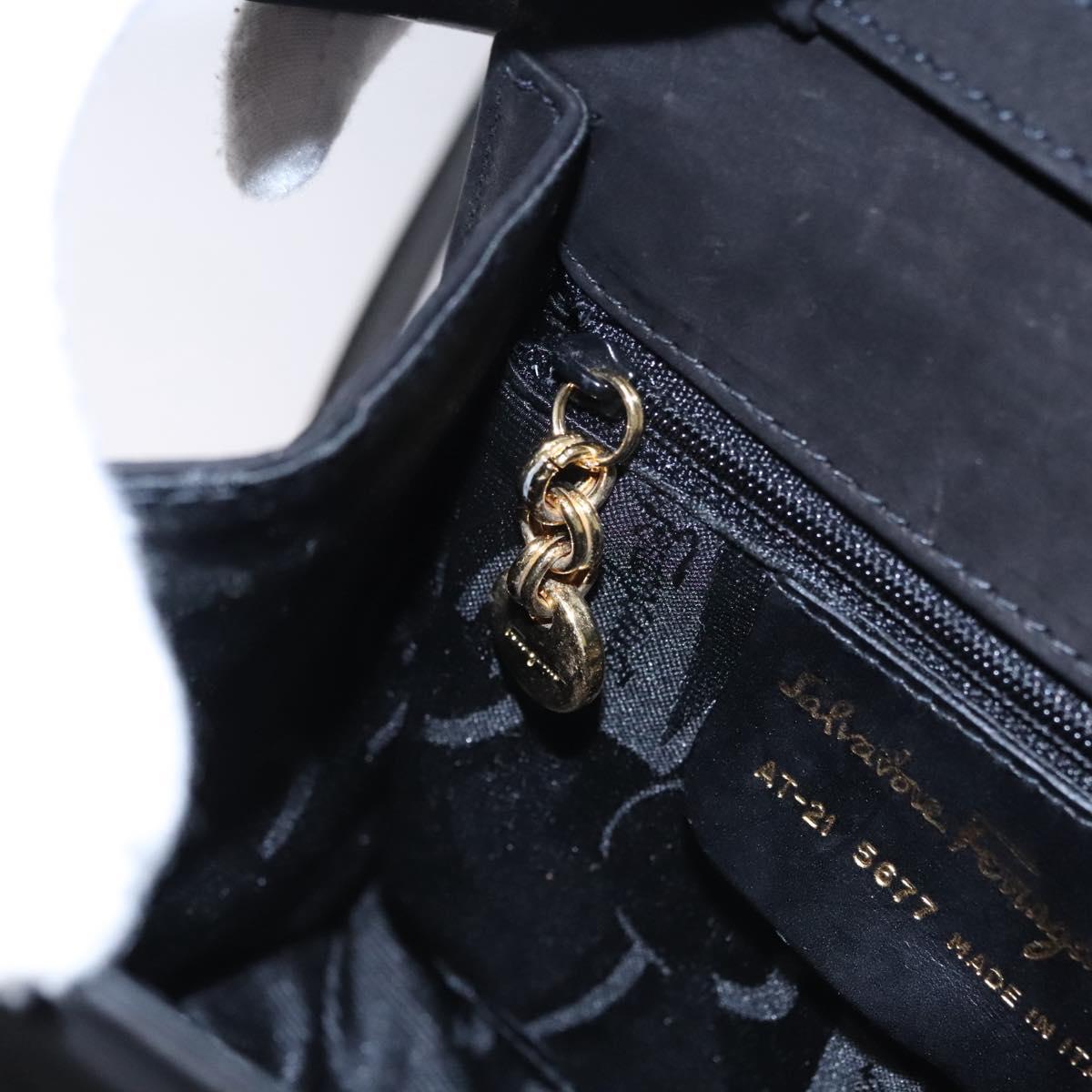 Salvatore Ferragamo Vala Hand Bag Suede 2way Black Gold Auth BA373