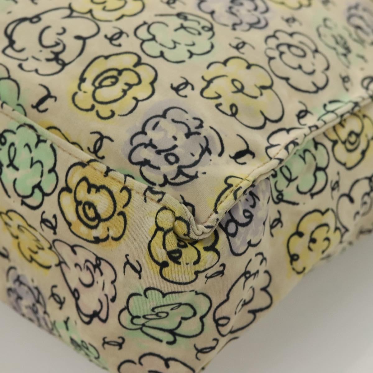 CHANEL Camelia COCO Mark Tote Bag Cotton Multicolor CC Auth BA3738
