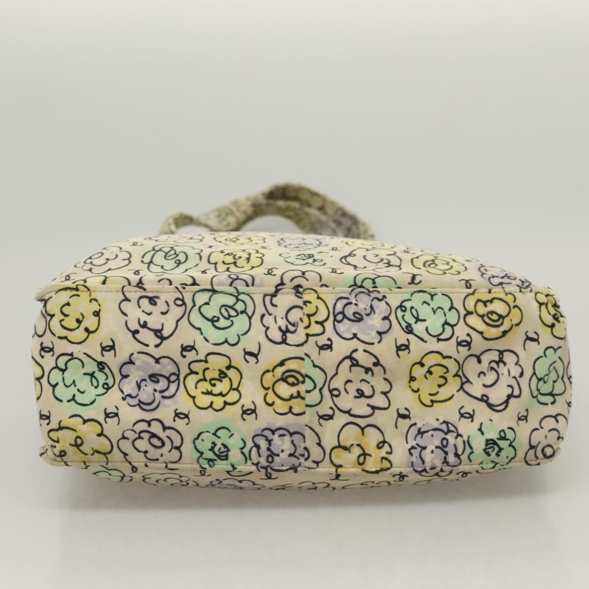 CHANEL Camelia COCO Mark Tote Bag Cotton Multicolor CC Auth BA3738