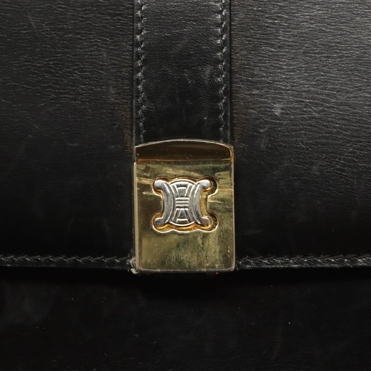 CELINE Shoulder Bag Leather Black Gold Auth BA3770