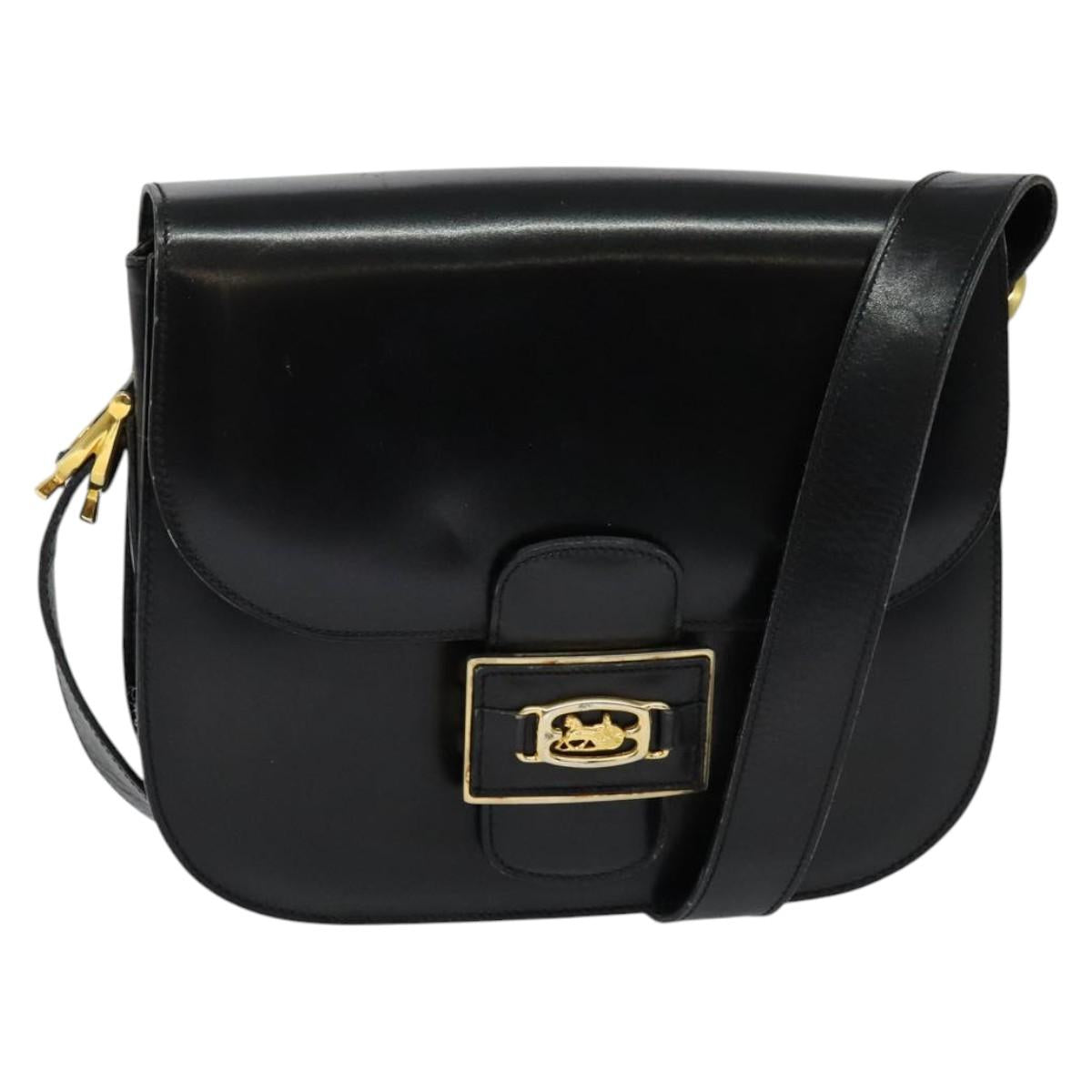 CELINE Sulky Shoulder Bag Leather Black Gold Auth BA3771