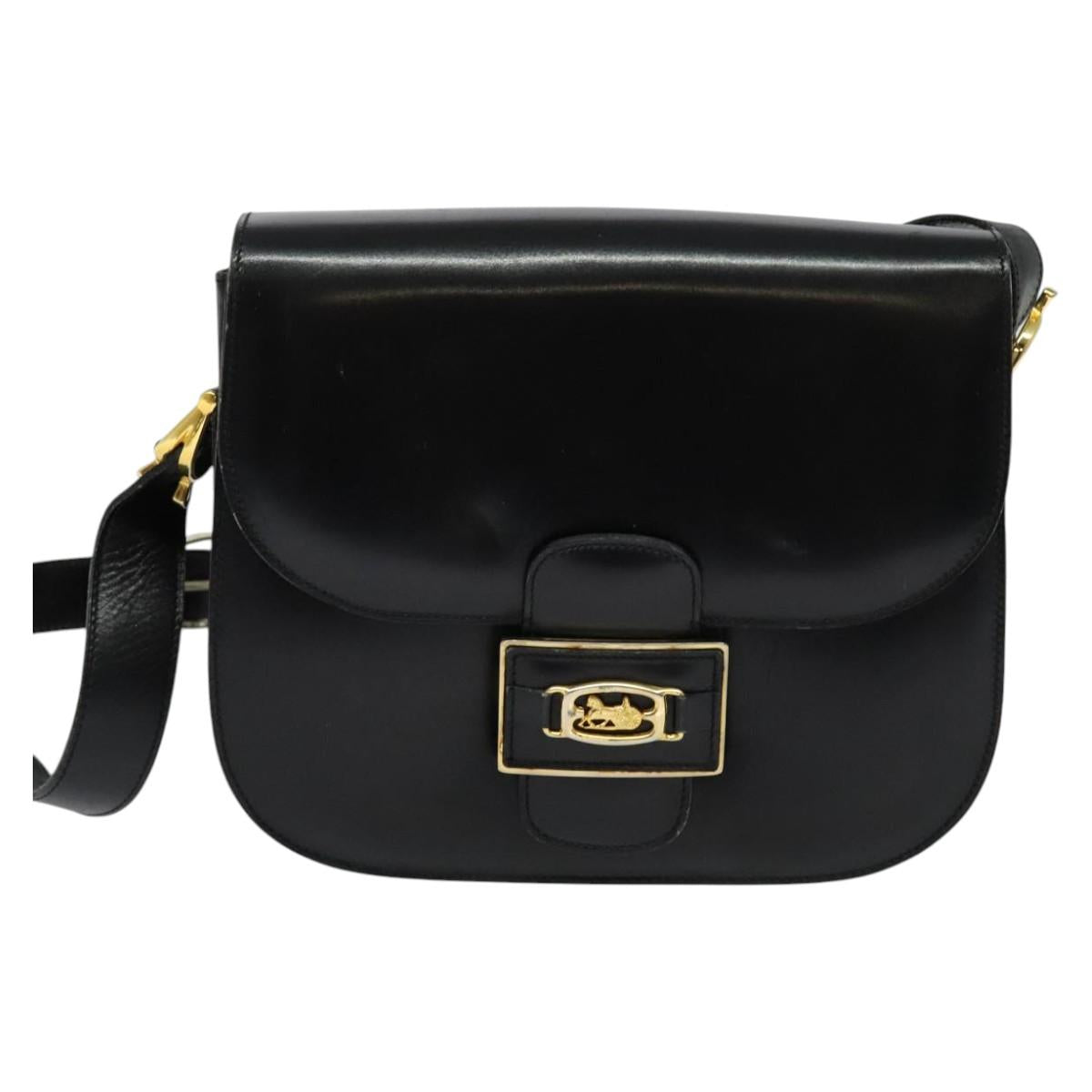 CELINE Sulky Shoulder Bag Leather Black Gold Auth BA3771