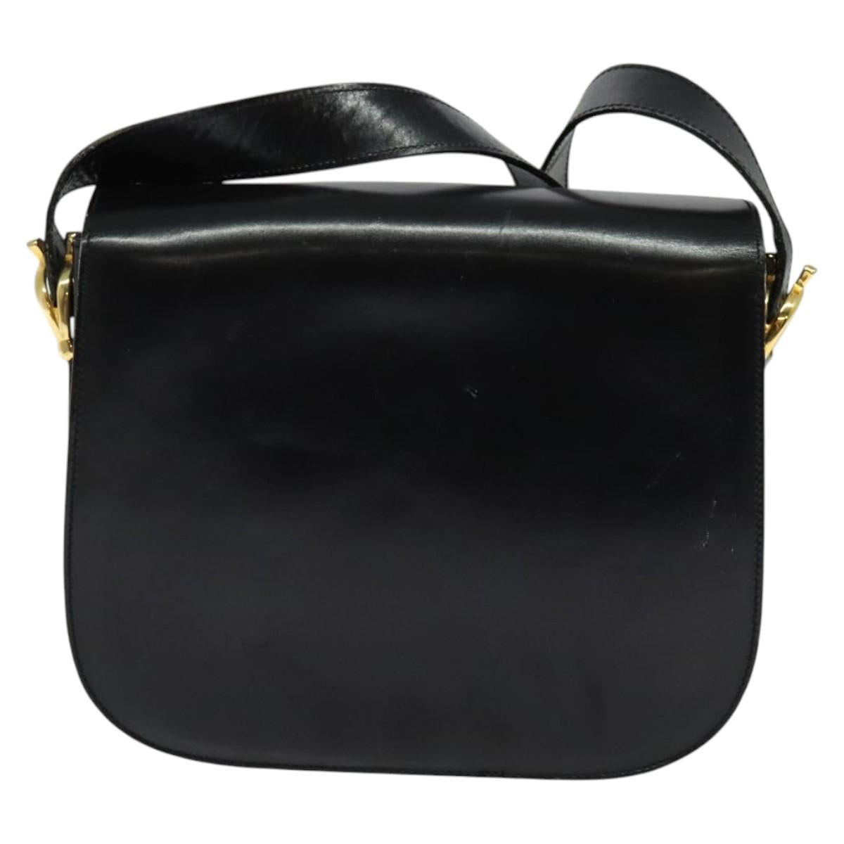 CELINE Sulky Shoulder Bag Leather Black Gold Auth BA3771