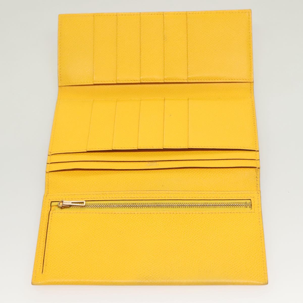 HERMES Bean Wallet Leather Yellow Auth BA3777