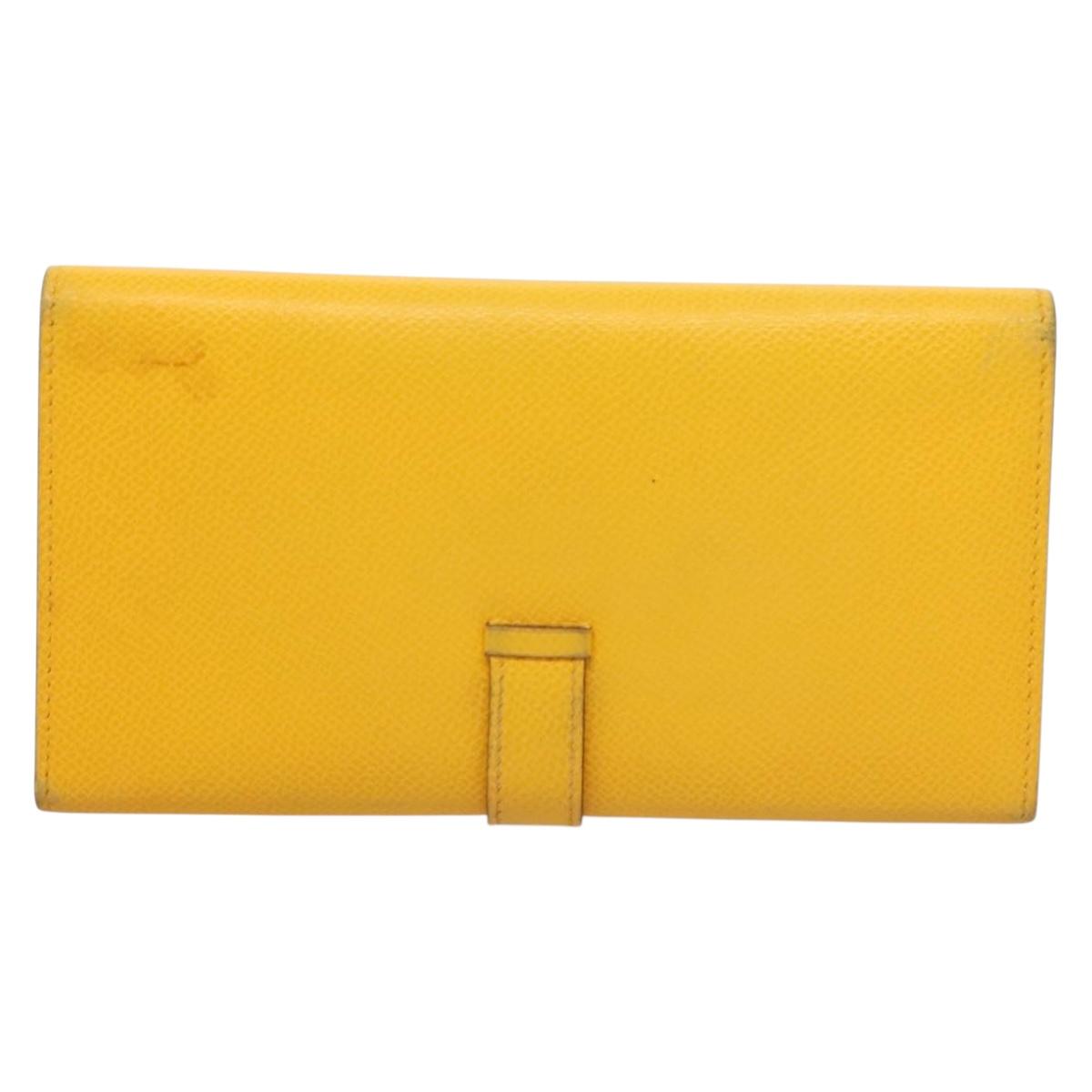 HERMES Bean Wallet Leather Yellow Auth BA3777