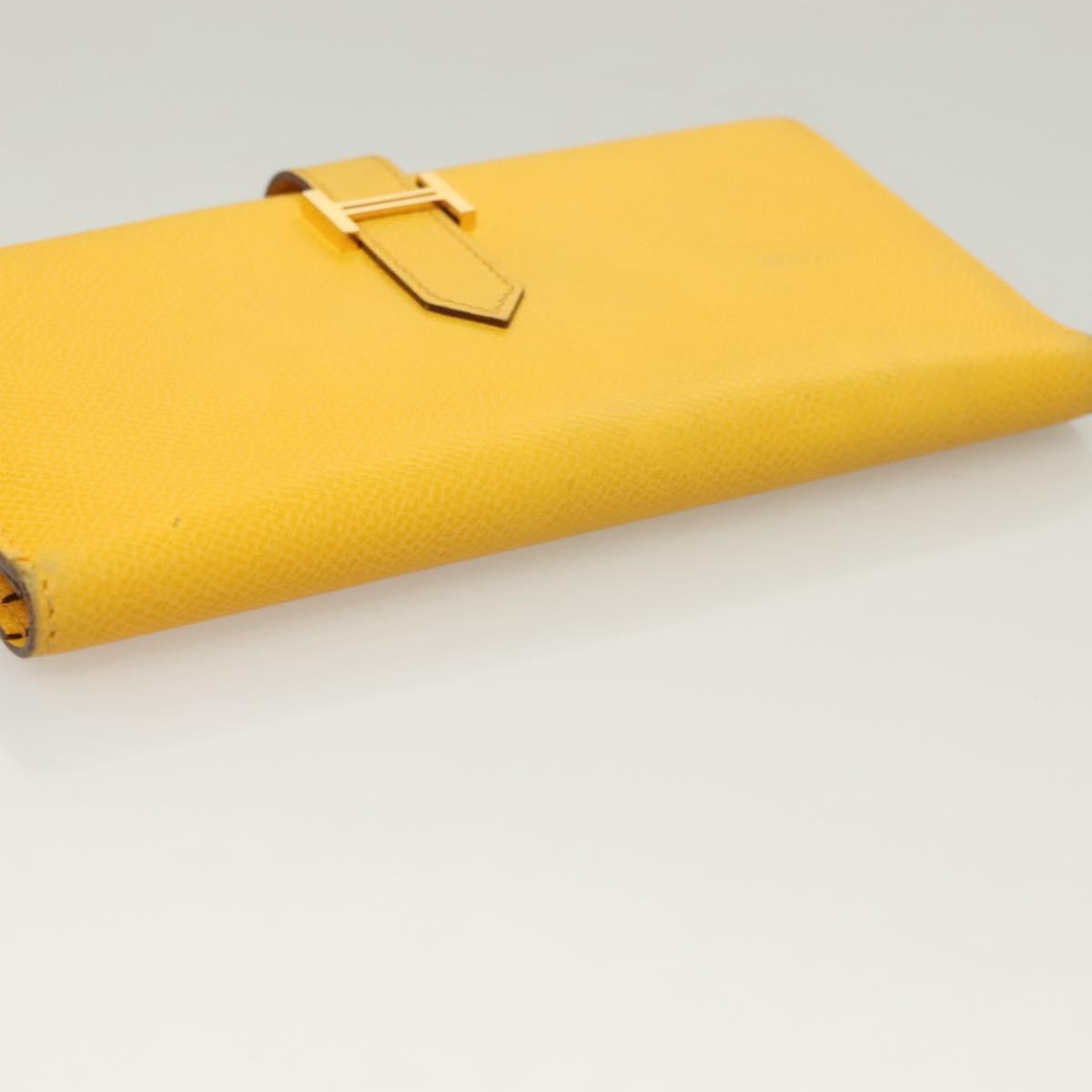 HERMES Bean Wallet Leather Yellow Auth BA3777