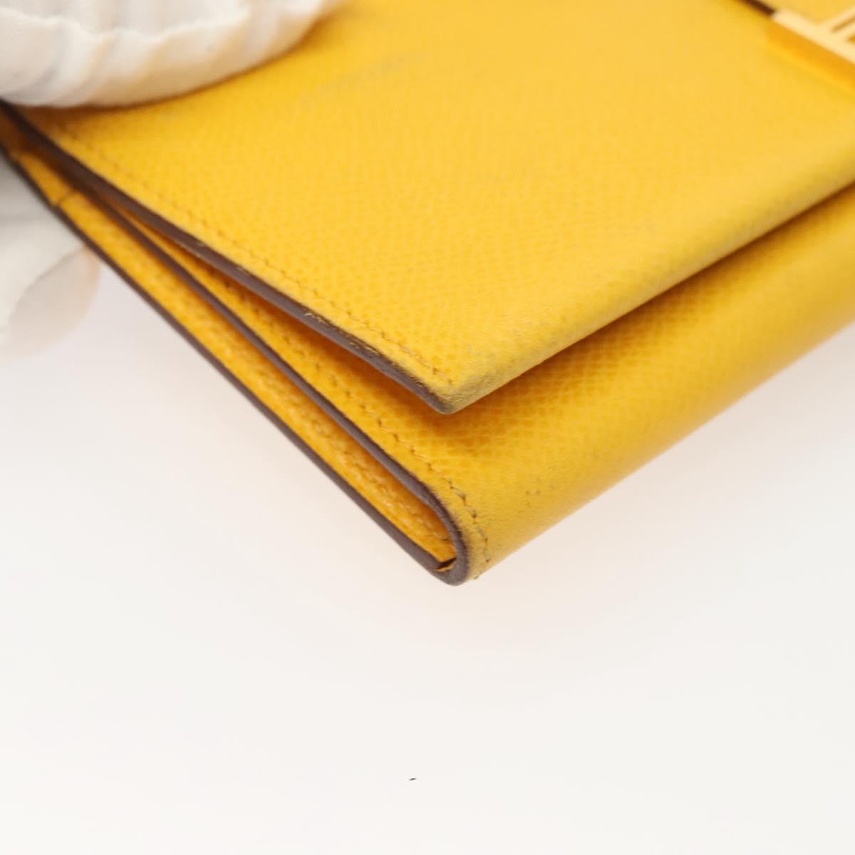 HERMES Bean Wallet Leather Yellow Auth BA3777