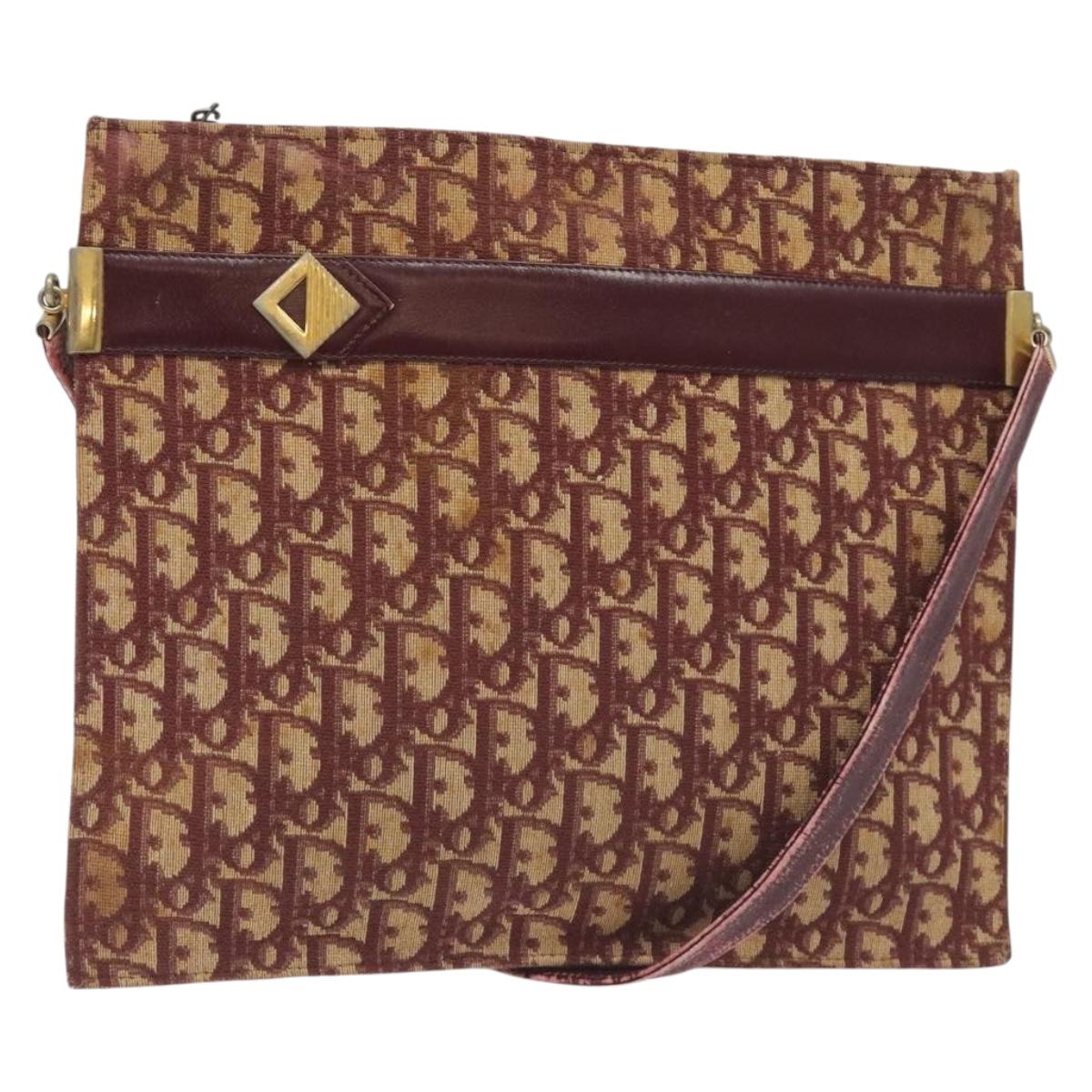 Christian Dior Trotter Canvas Shoulder Bag Red Gold Auth BA3780