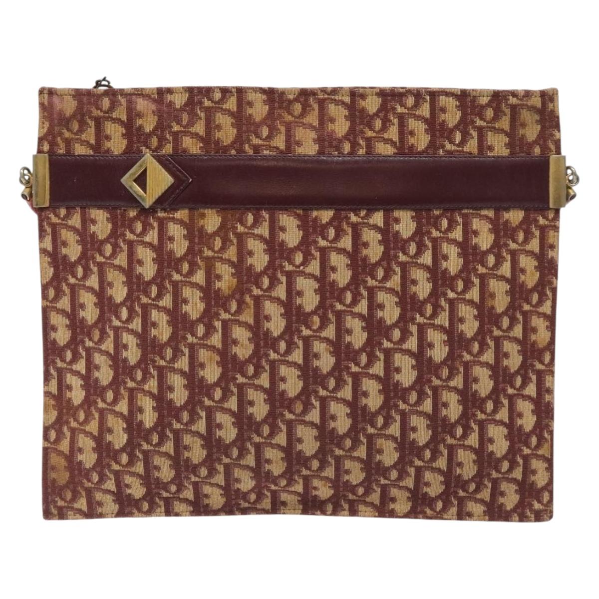 Christian Dior Trotter Canvas Shoulder Bag Red Gold Auth BA3780