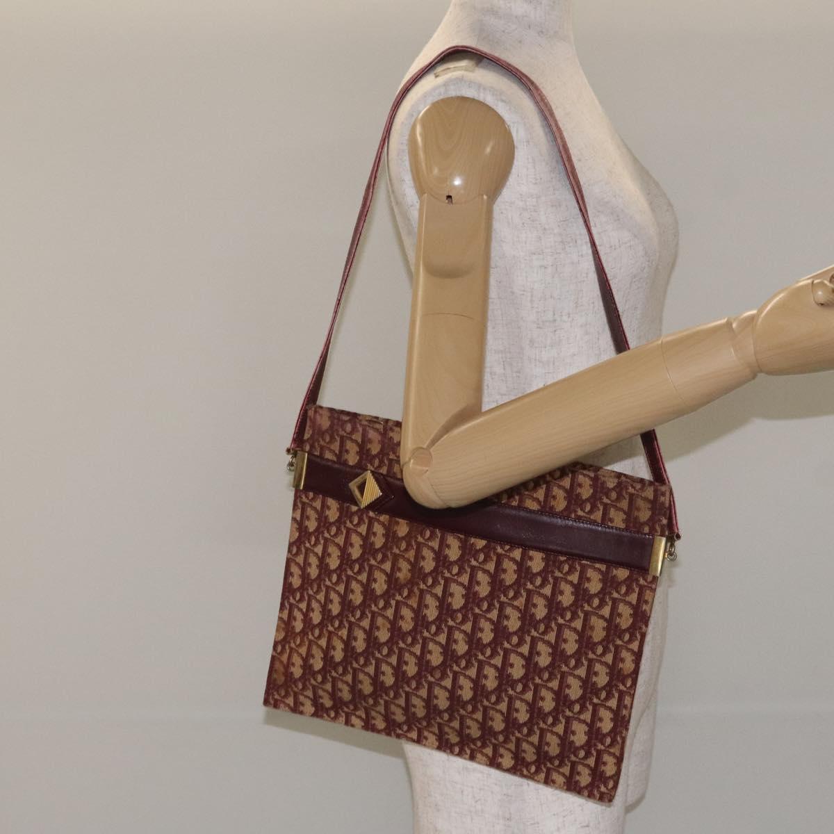 Christian Dior Trotter Canvas Shoulder Bag Red Gold Auth BA3780