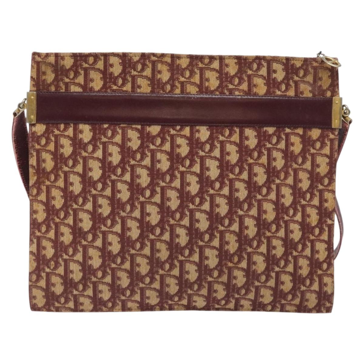 Christian Dior Trotter Canvas Shoulder Bag Red Gold Auth BA3780