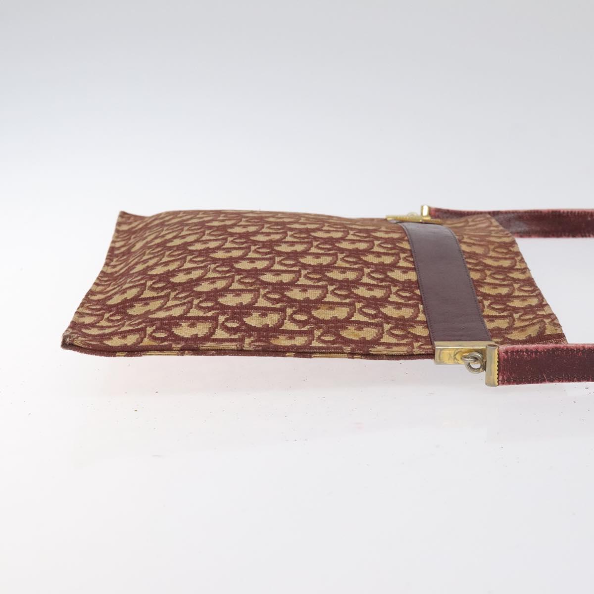 Christian Dior Trotter Canvas Shoulder Bag Red Gold Auth BA3780