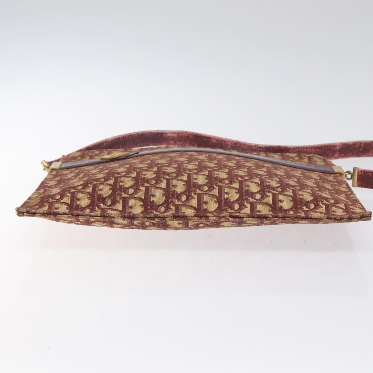 Christian Dior Trotter Canvas Shoulder Bag Red Gold Auth BA3780