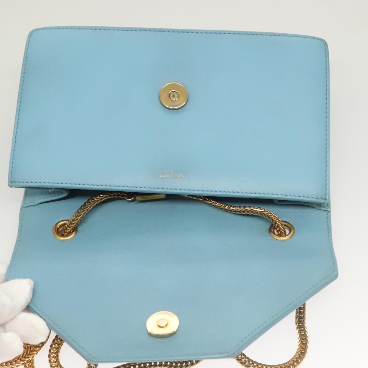 SAINT LAURENT Betty Chain Shoulder Bag Leather Light Blue Gold Auth BA3801