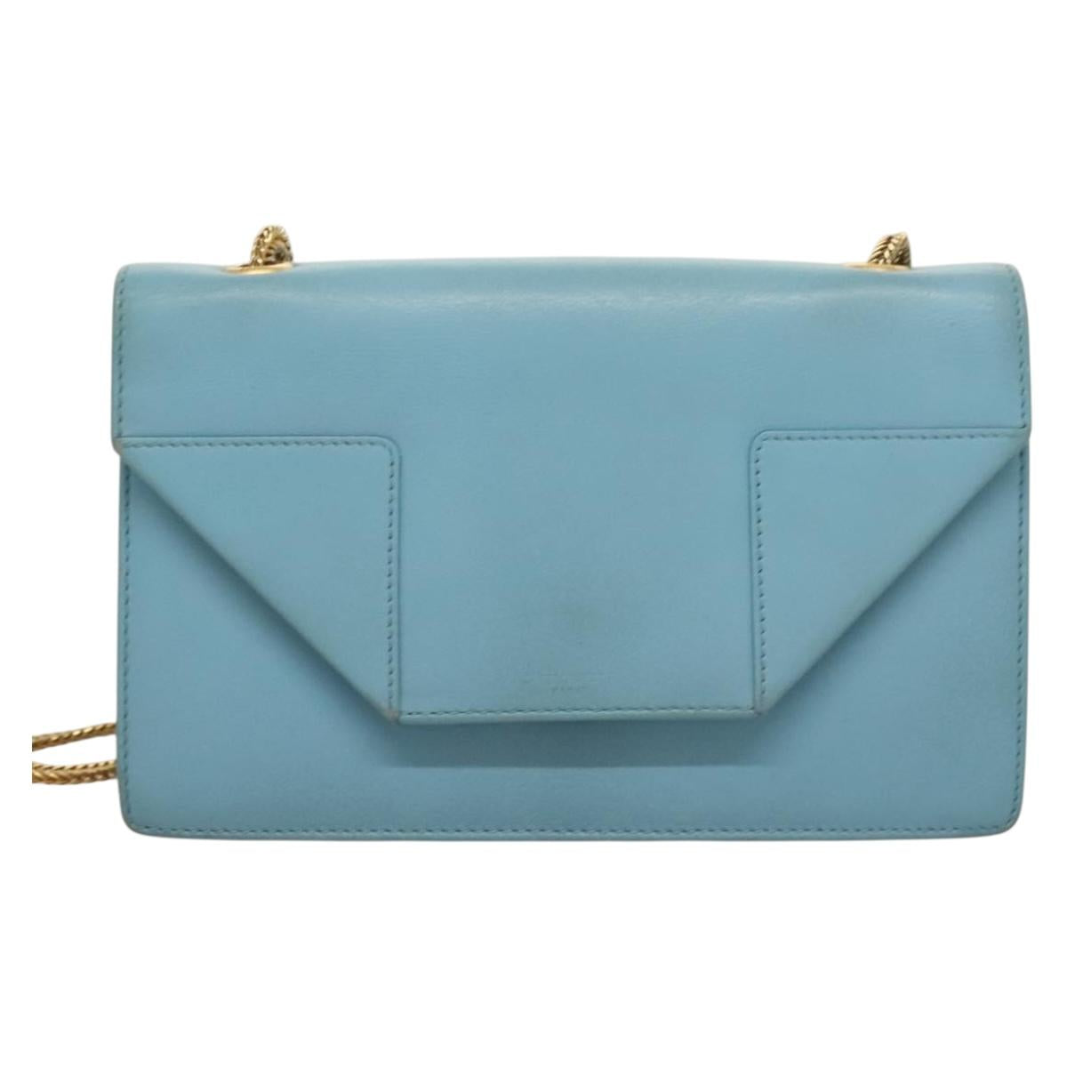 SAINT LAURENT Betty Chain Shoulder Bag Leather Light Blue Gold Auth BA3801