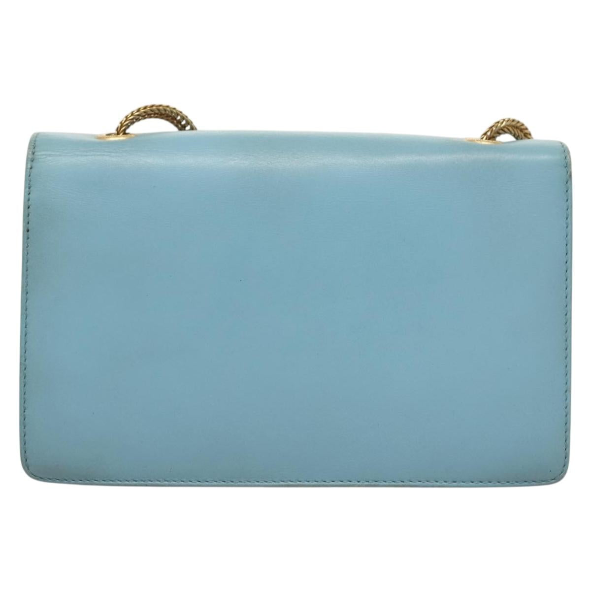 SAINT LAURENT Betty Chain Shoulder Bag Leather Light Blue Gold Auth BA3801