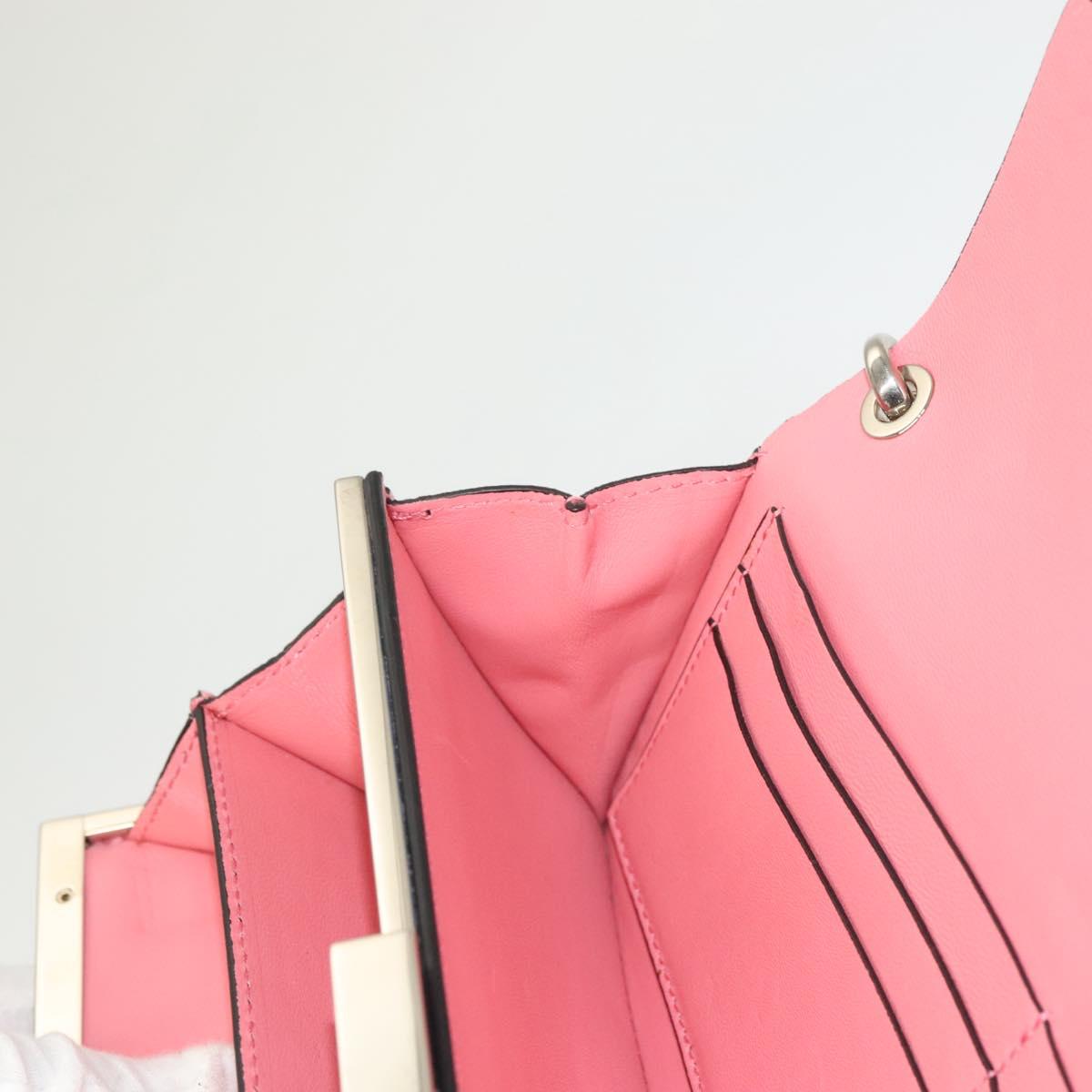 VALENTINO Rhinestone Chain Shoulder Bag Suede Pink Silver Auth BA3802