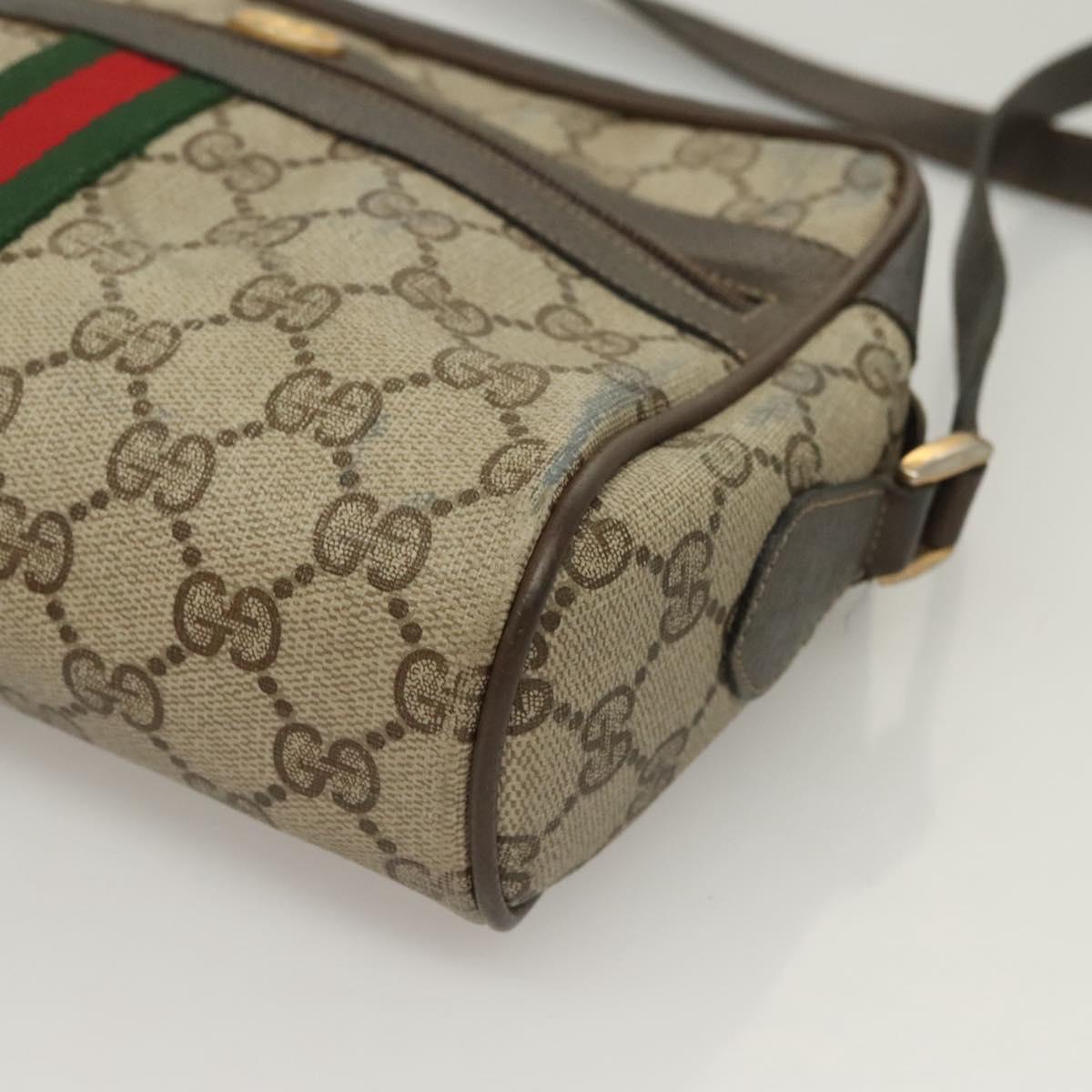 GUCCI GG Supreme Web Sherry Line Bag PVC Beige Gold 75 02 004 Auth BA3807