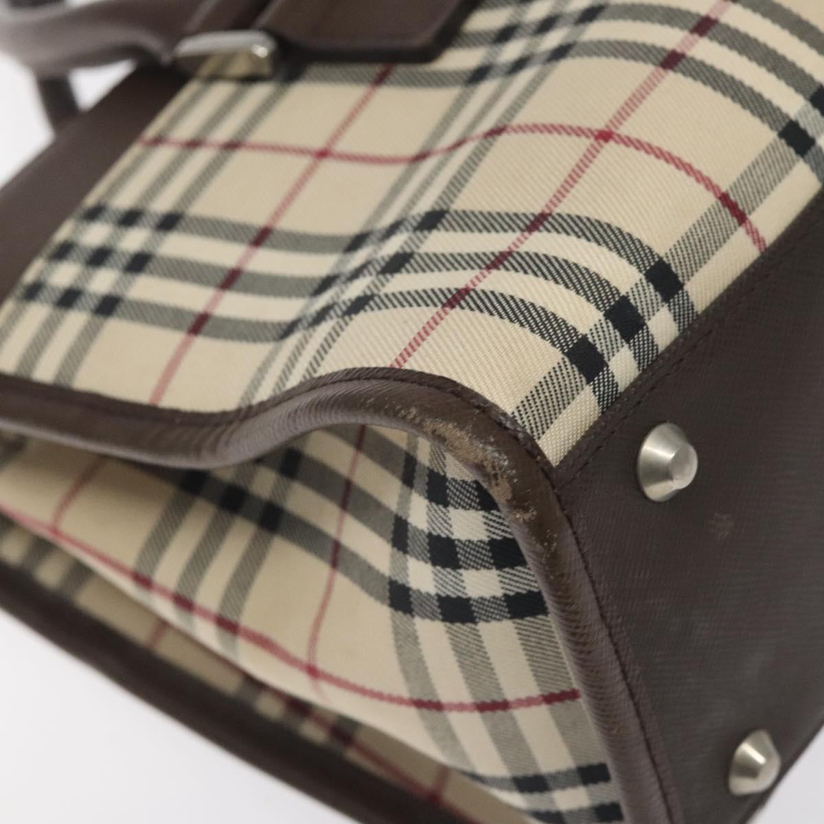 BURBERRY Nova Check Hand Bag Canvas Beige Silver Auth BA3809