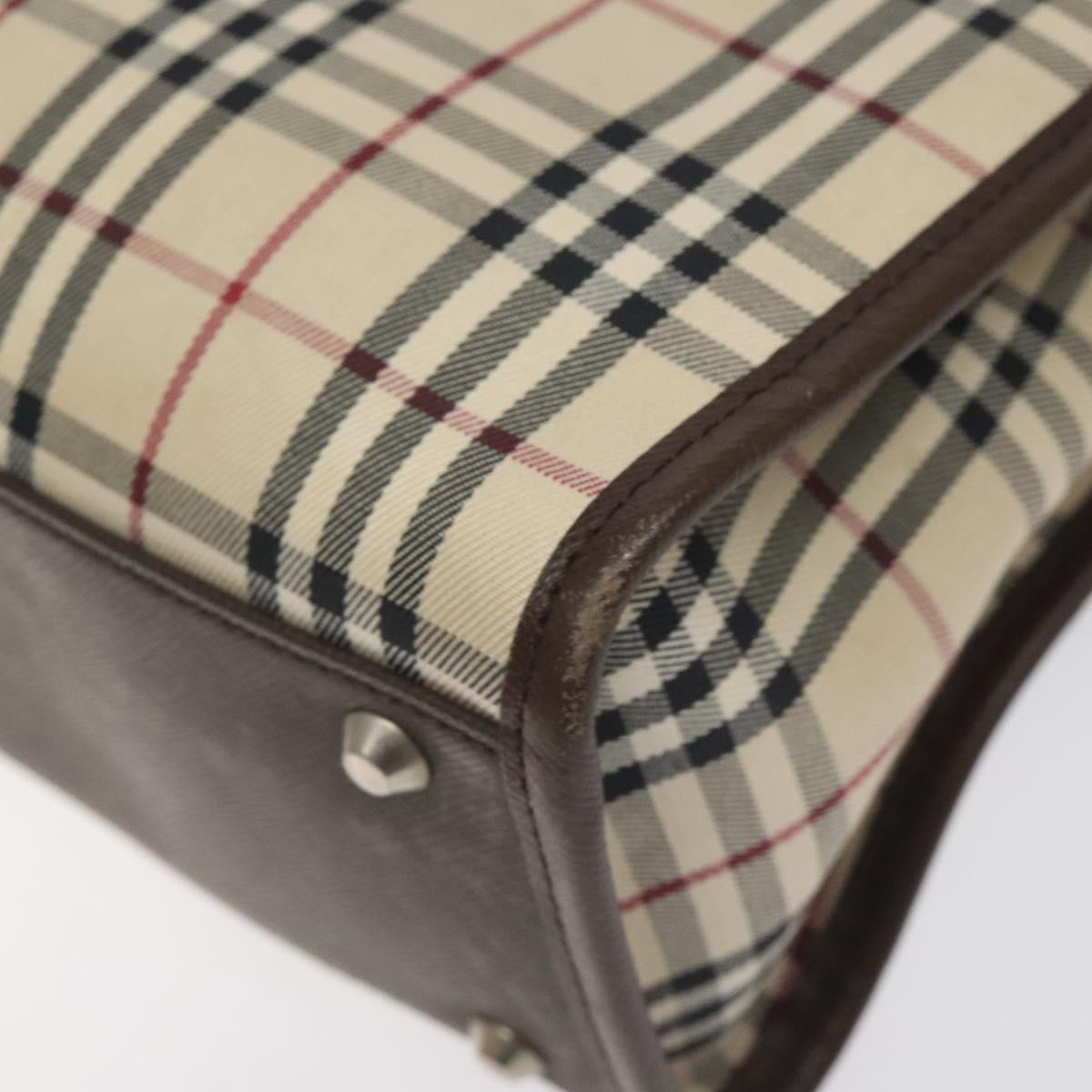 BURBERRY Nova Check Hand Bag Canvas Beige Silver Auth BA3809