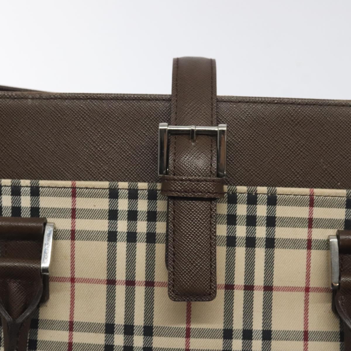 BURBERRY Nova Check Hand Bag Canvas Beige Silver Auth BA3809