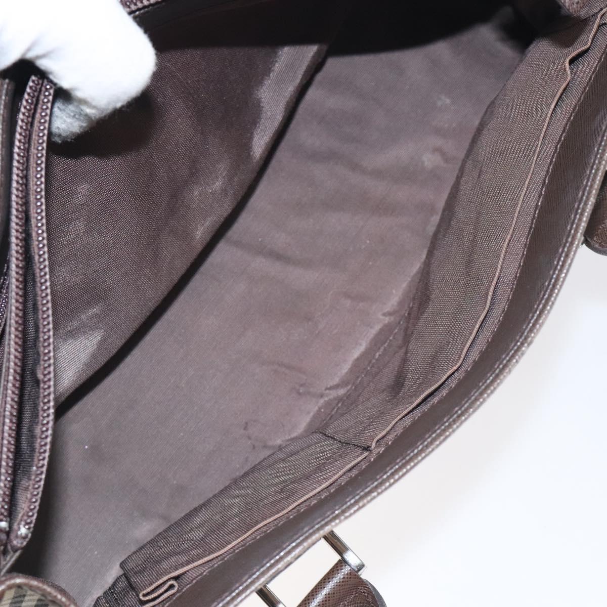 BURBERRY Nova Check Hand Bag Canvas Beige Silver Auth BA3809