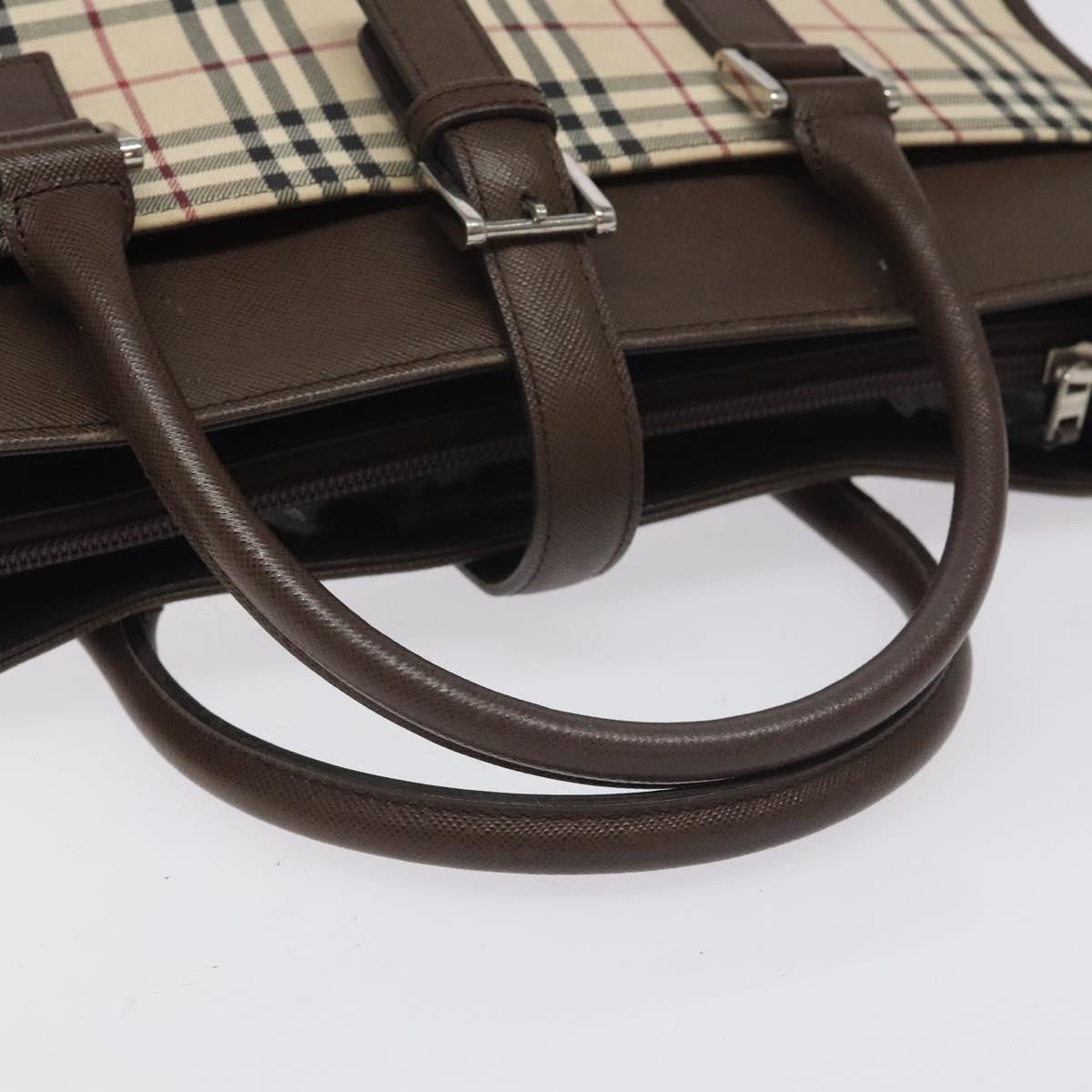 BURBERRY Nova Check Hand Bag Canvas Beige Silver Auth BA3809