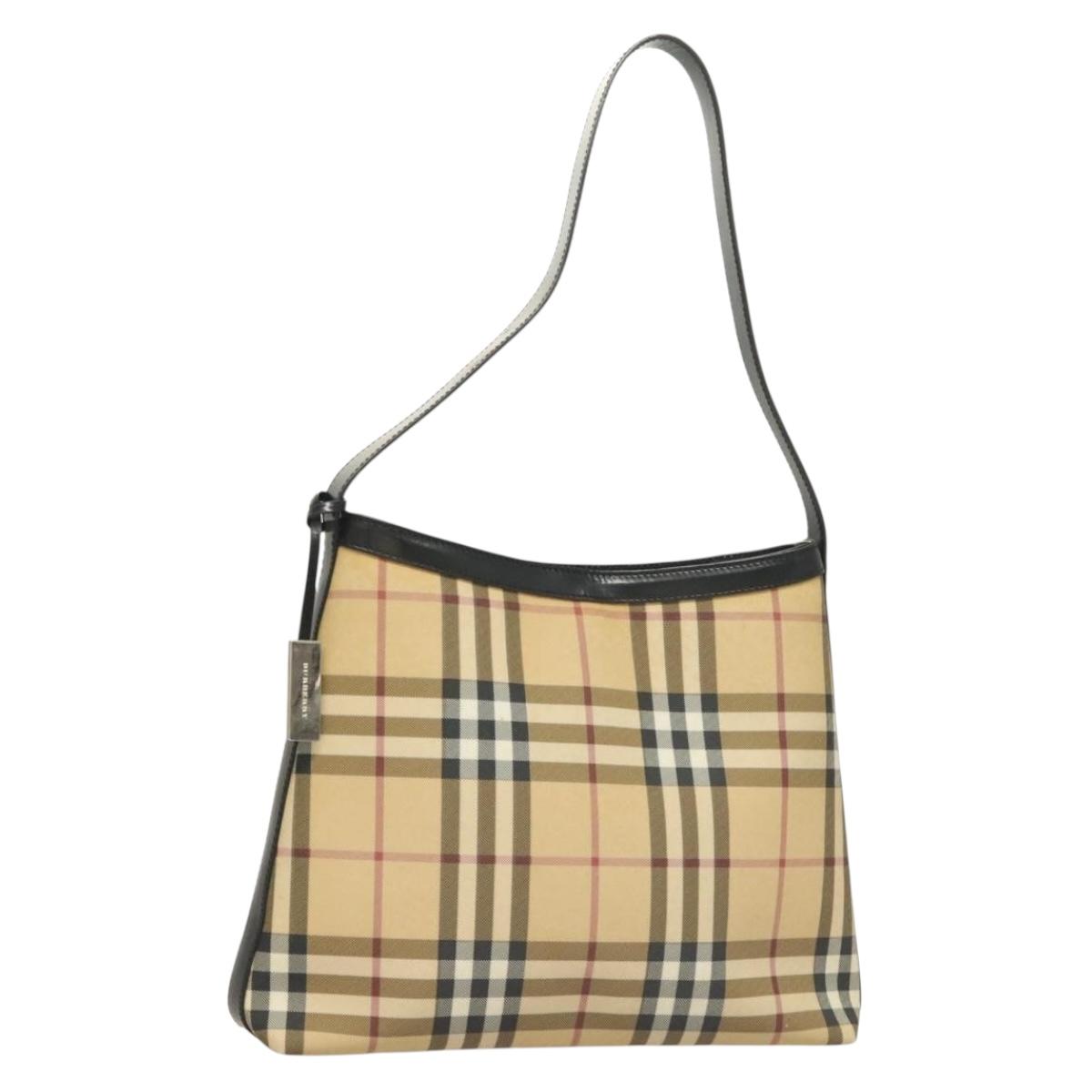 BURBERRY Nova Check Shoulder Bag PVC Beige Silver Auth BA3813