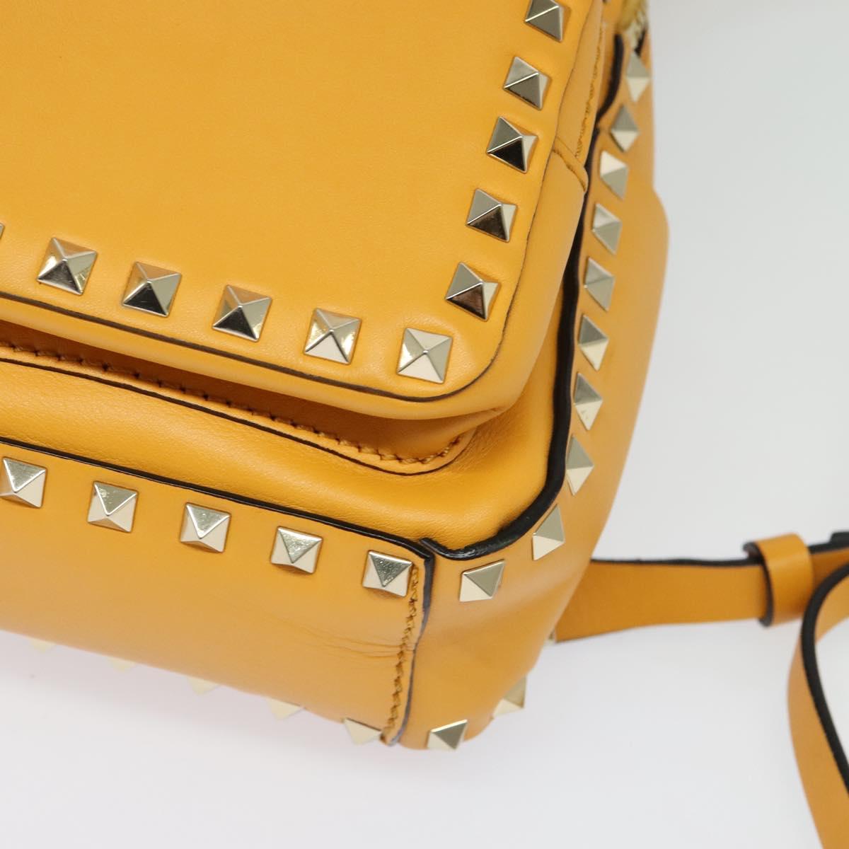 VALENTINO Studs Backpack Leather Yellow Silver Auth BA3815