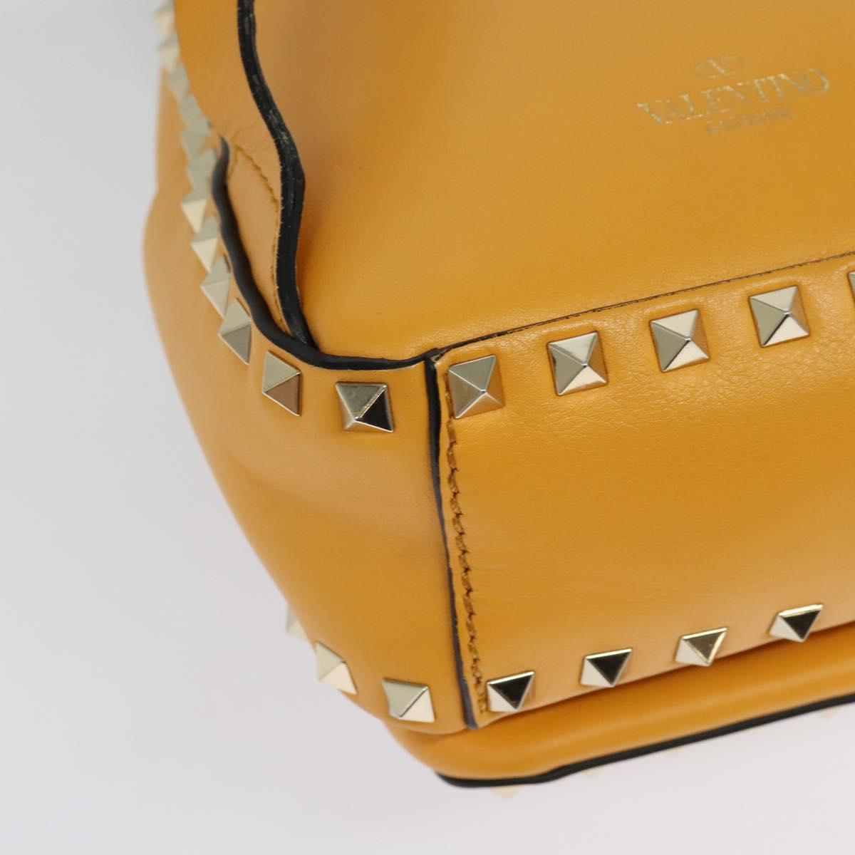 VALENTINO Studs Backpack Leather Yellow Silver Auth BA3815