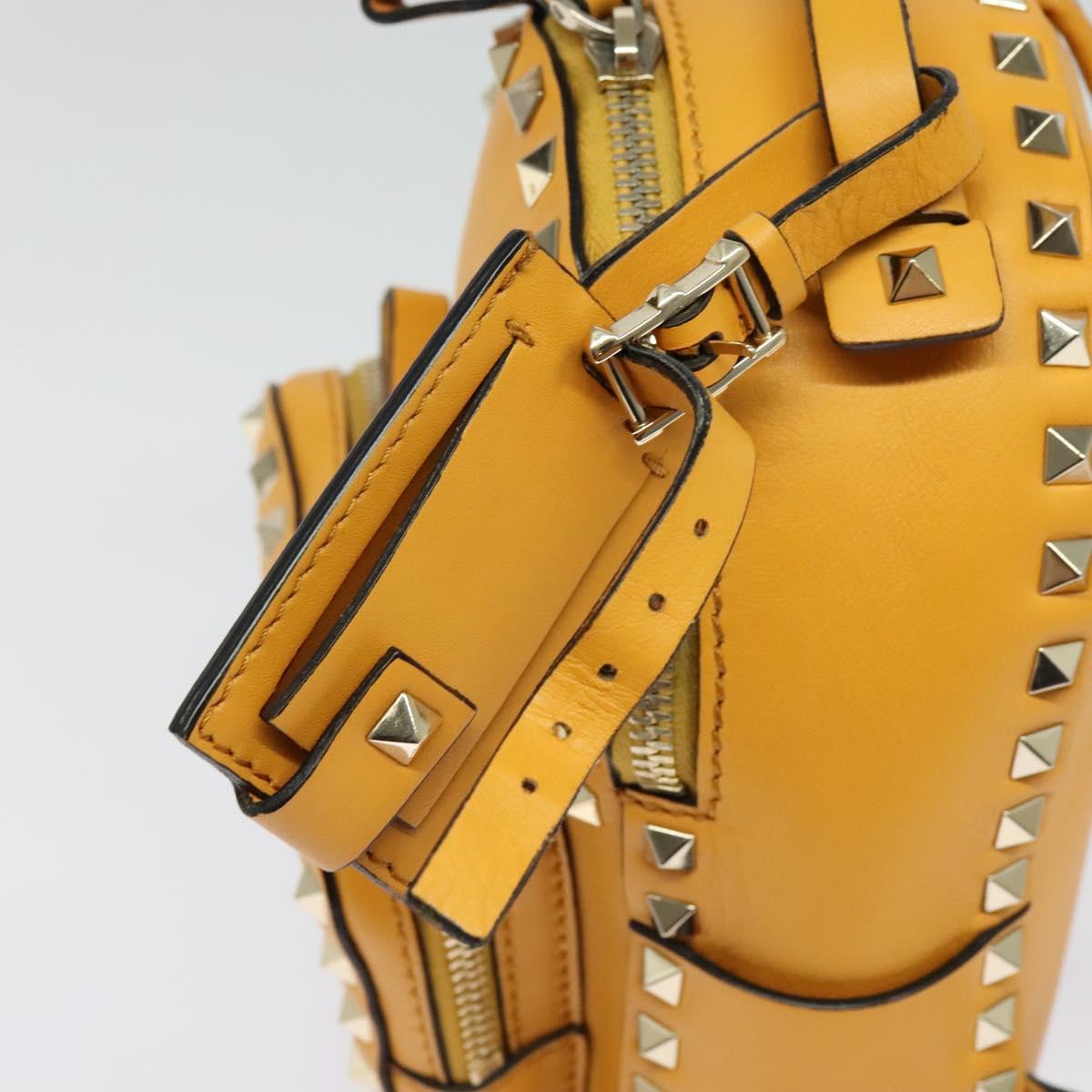 VALENTINO Studs Backpack Leather Yellow Silver Auth BA3815
