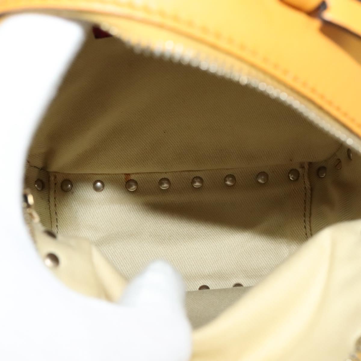 VALENTINO Studs Backpack Leather Yellow Silver Auth BA3815