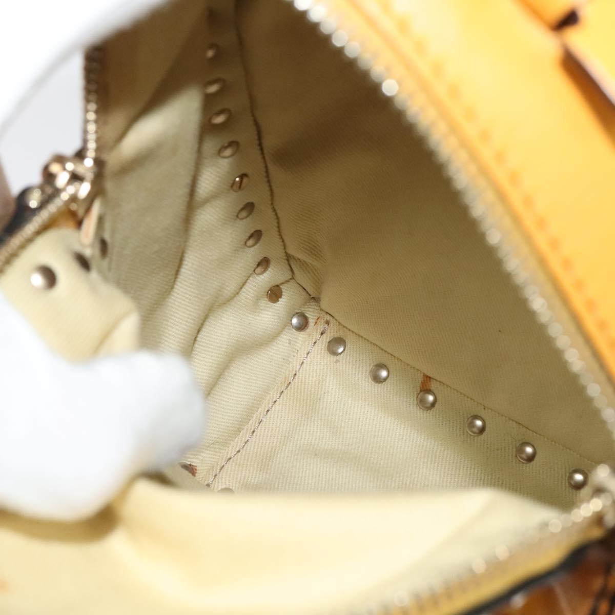 VALENTINO Studs Backpack Leather Yellow Silver Auth BA3815