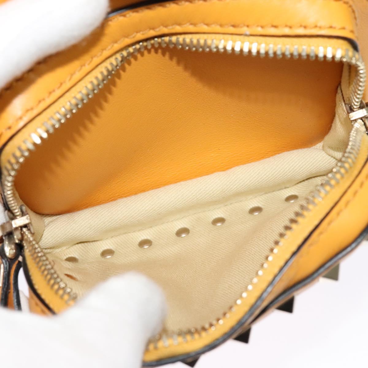 VALENTINO Studs Backpack Leather Yellow Silver Auth BA3815