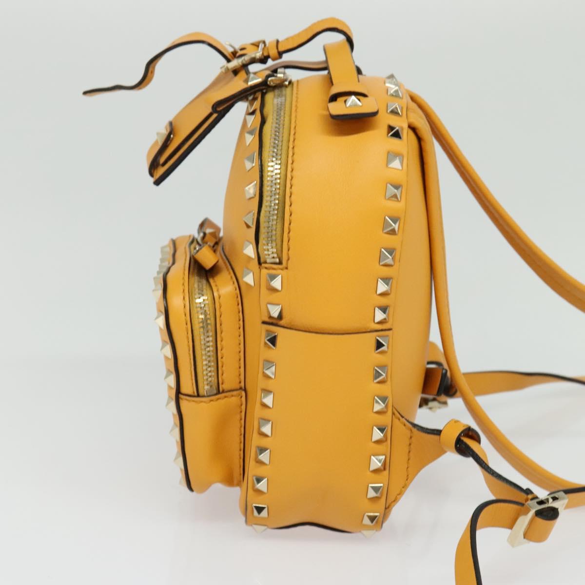 VALENTINO Studs Backpack Leather Yellow Silver Auth BA3815