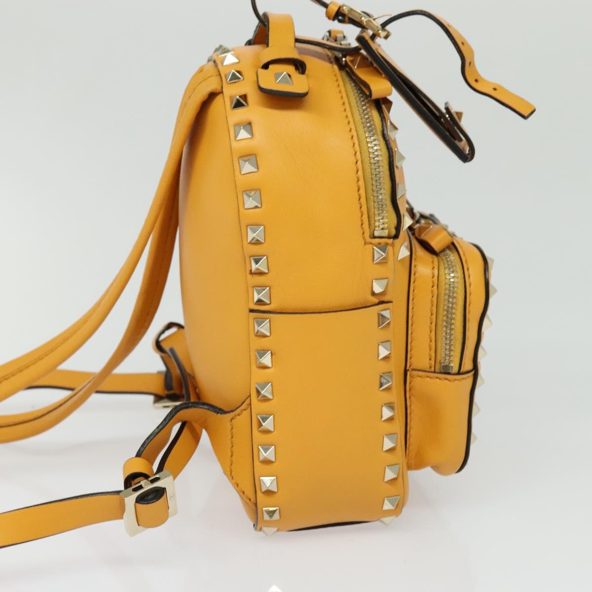 VALENTINO Studs Backpack Leather Yellow Silver Auth BA3815