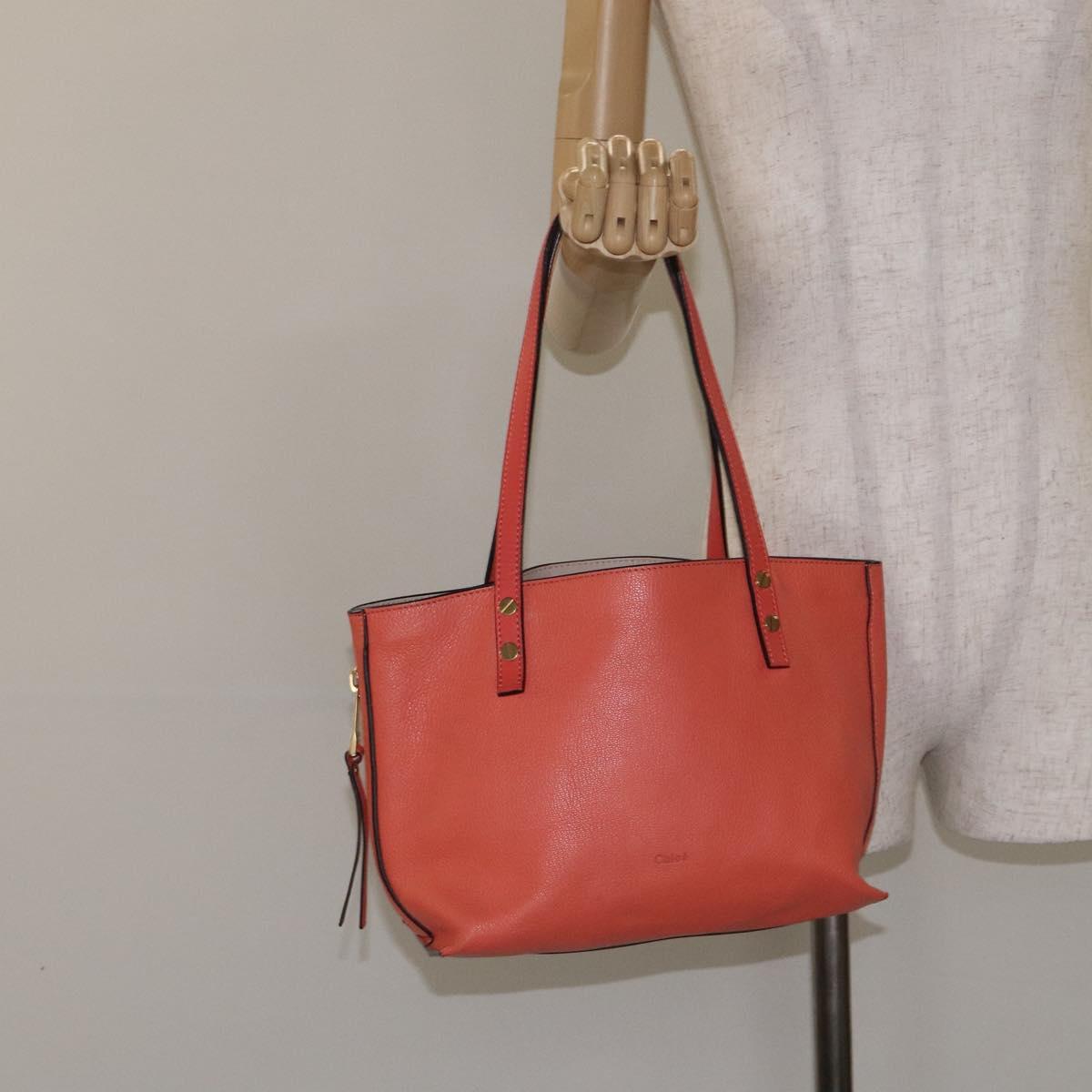 Chloe Dylan Tote Bag Leather Orange Gold Auth BA3818