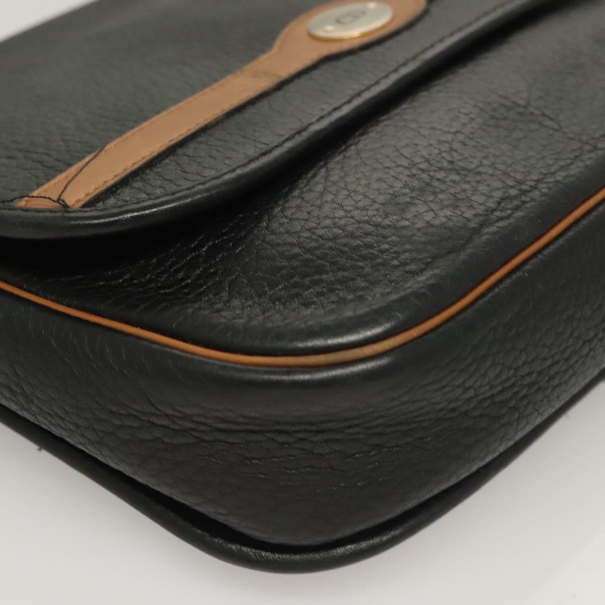 Christian Dior Shoulder Bag Leather Black Gold Auth BA3826