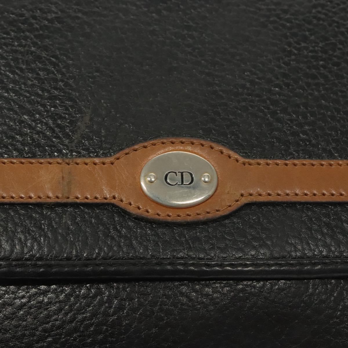 Christian Dior Shoulder Bag Leather Black Gold Auth BA3826
