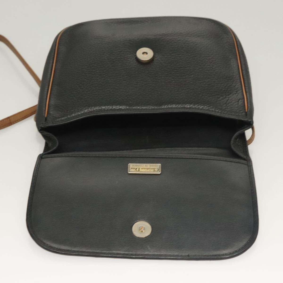 Christian Dior Shoulder Bag Leather Black Gold Auth BA3826