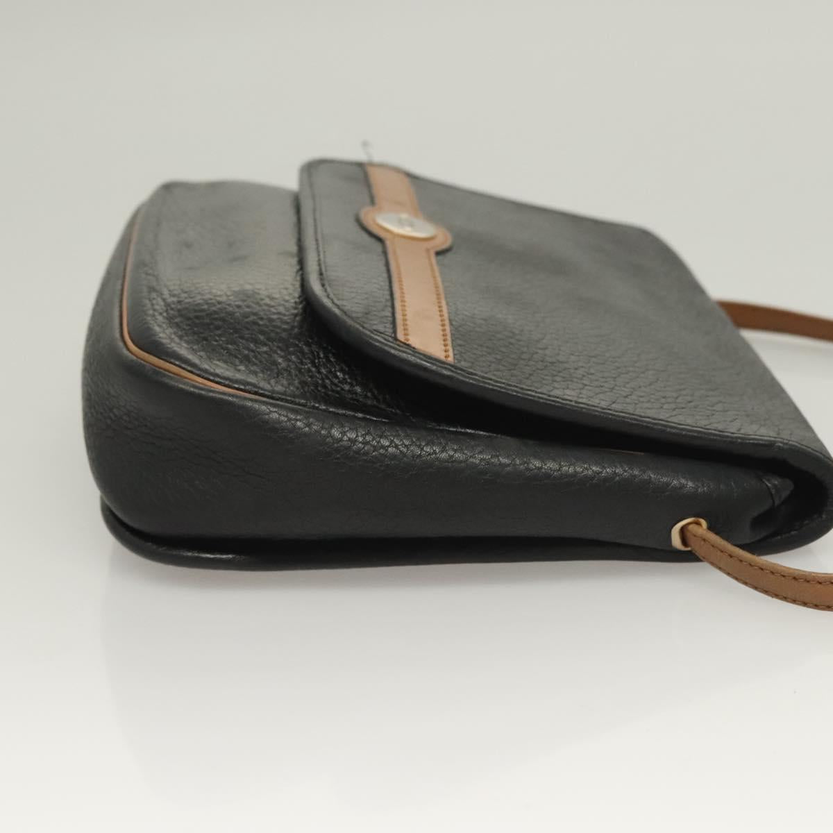 Christian Dior Shoulder Bag Leather Black Gold Auth BA3826
