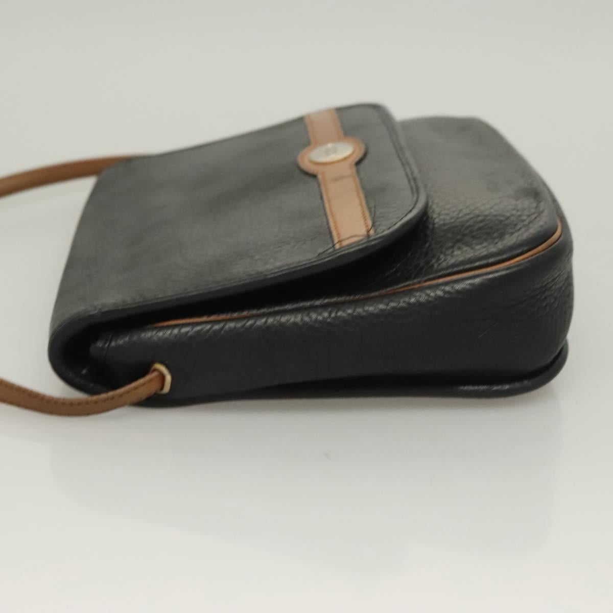 Christian Dior Shoulder Bag Leather Black Gold Auth BA3826