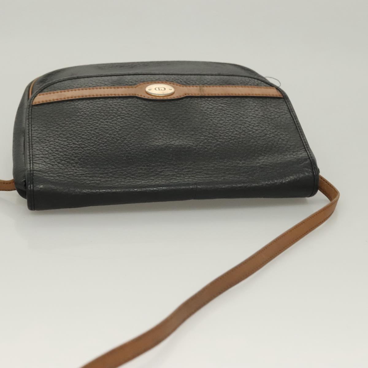 Christian Dior Shoulder Bag Leather Black Gold Auth BA3826
