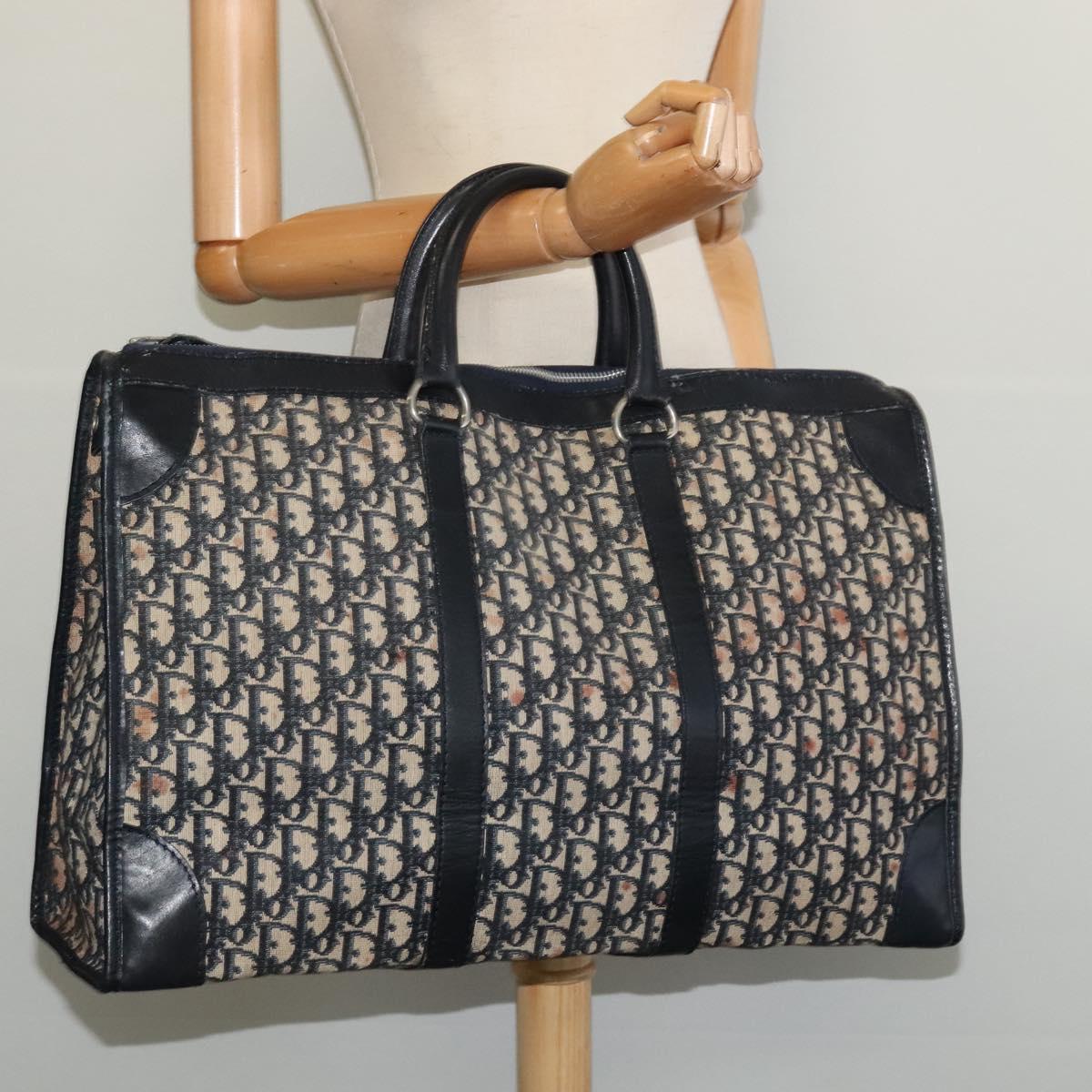 Christian Dior Trotter Canvas Boston Bag Navy Silver Auth BA3832