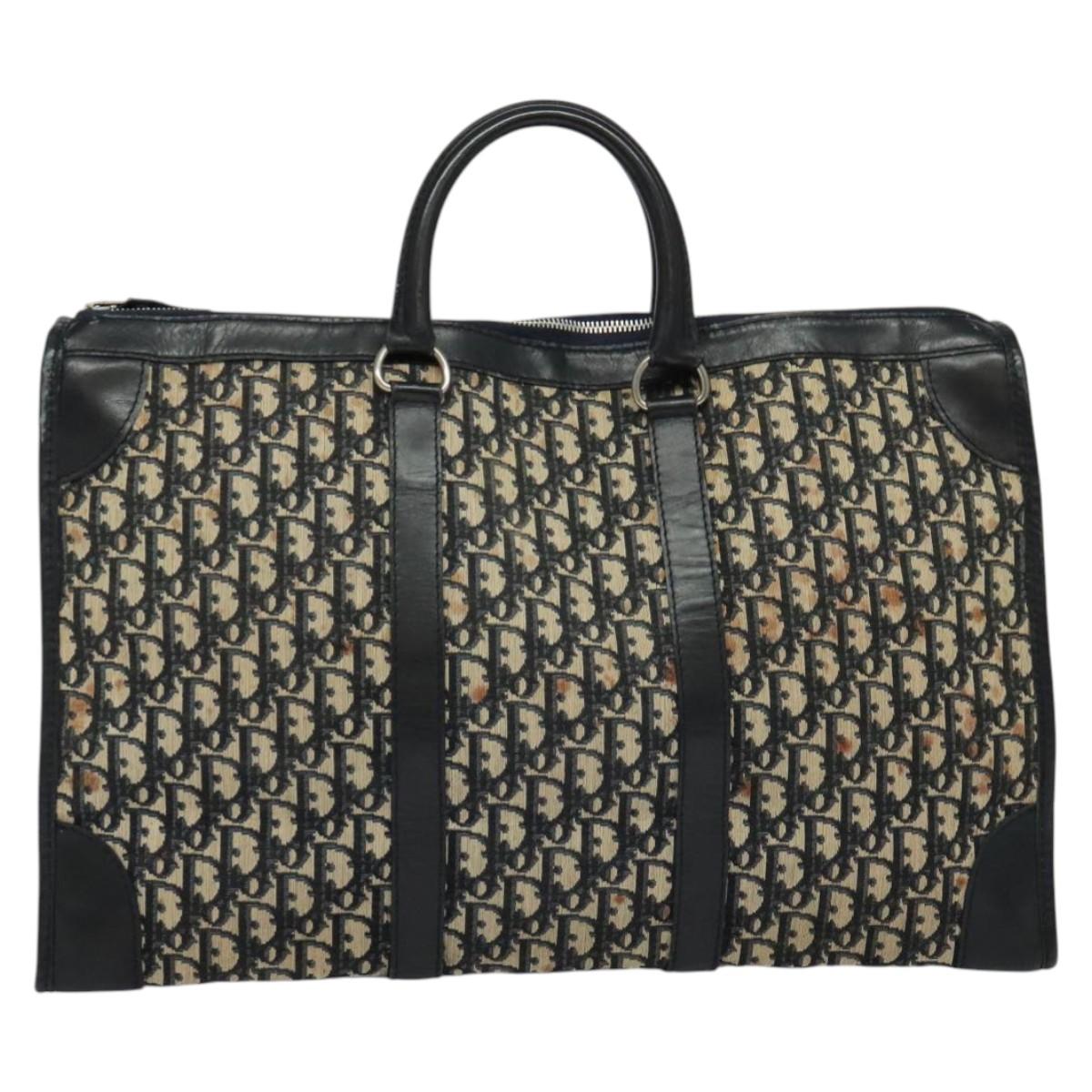 Christian Dior Trotter Canvas Boston Bag Navy Silver Auth BA3832